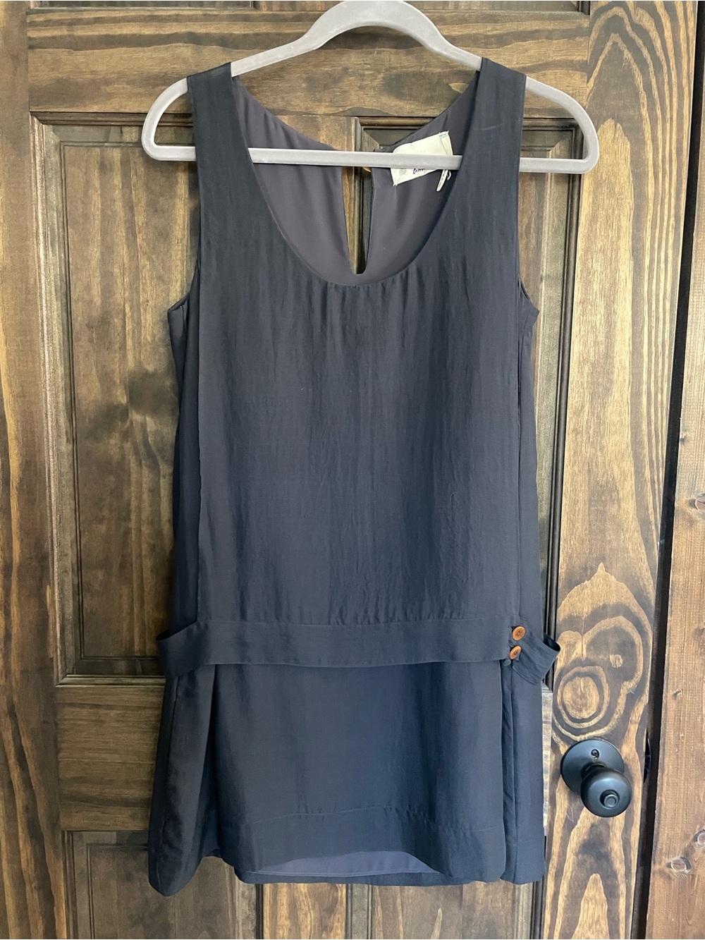 Trovata Navy Sleeveless Layered Shift Dress with Button Accents